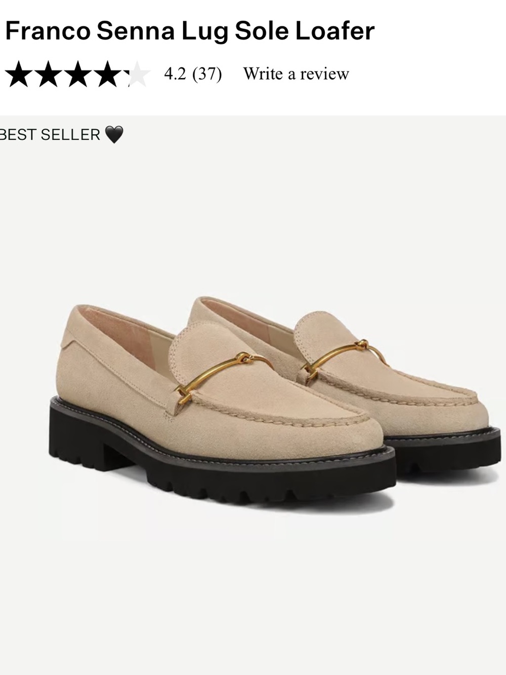 Franco Sarto Beige Suede Lug Sole Loafer with Gold Accent